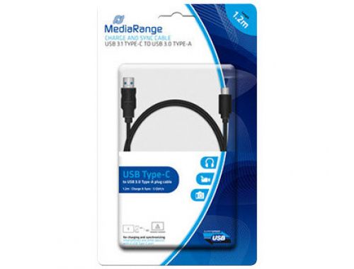 Cabo usb 3.1 tipo c a usb 3.0 tipo a mediarange comprimento do cabo 1.2 mt preto , Mediarange , 151244 , 4260459612919